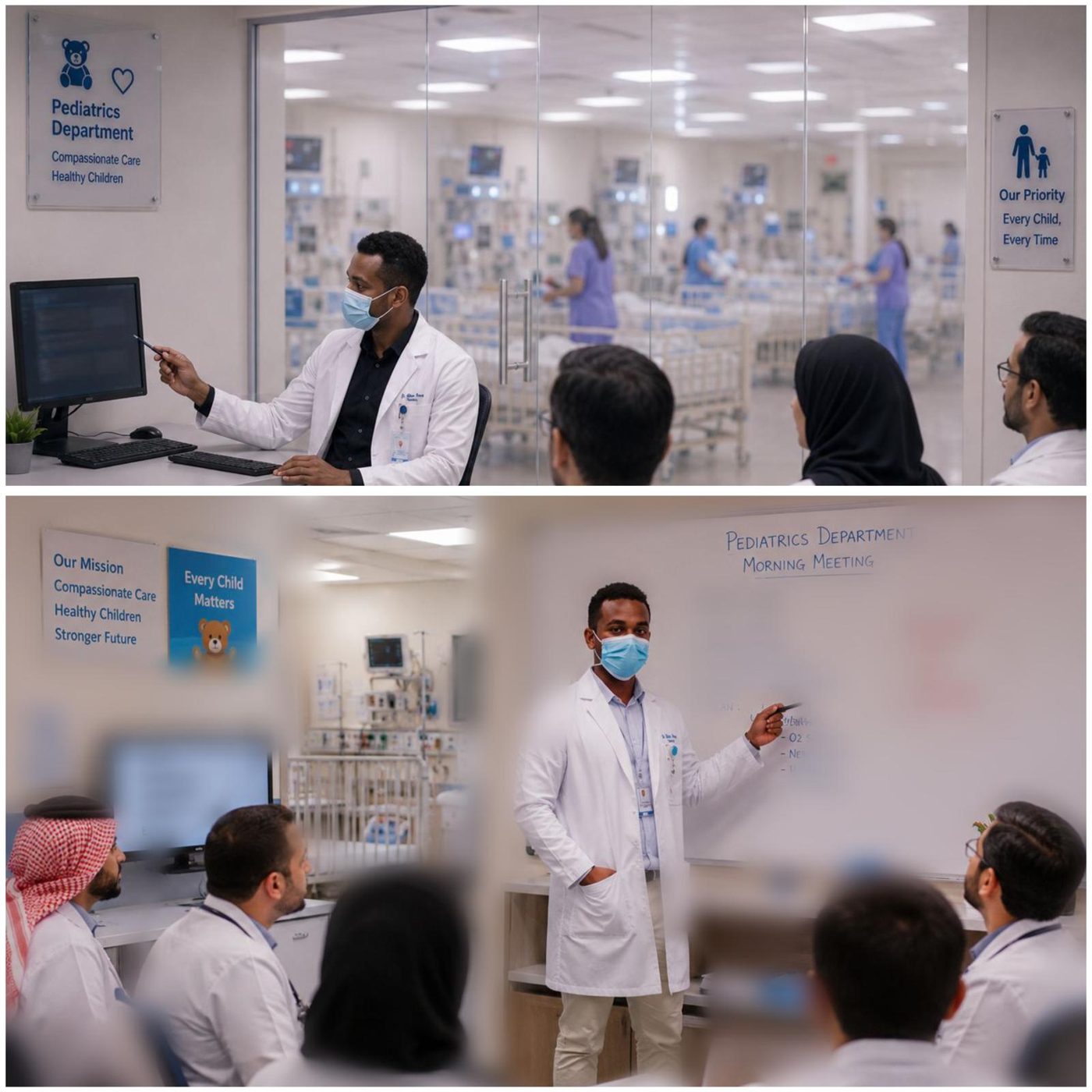 Pediatric rounds and teaching sessions with junior trainees